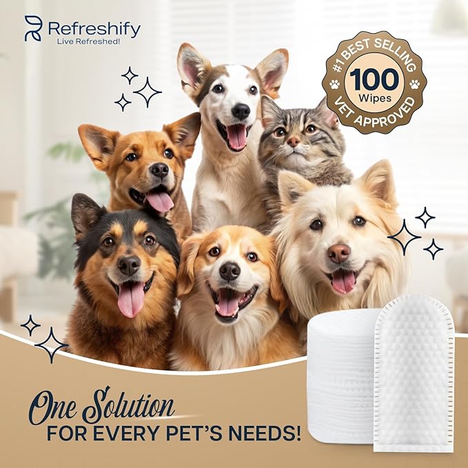 Pet Finger Ear Wipes for Dogs & Cats – 100 Count Finger Wipes – Gentle Ear Cleaner, Reduces Wax & Odor – Non-Irritating, Easy Finger Design for Pets