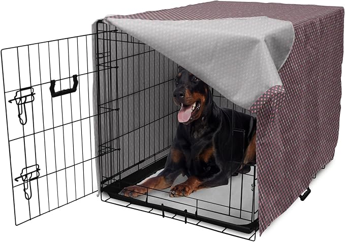 Lunarable Dusty Rose Dog Crate Cover, Retro Polka Dots Pattern in Pink Colors Spotted Texture Image, Easy to Use Pet Kennel Cover for Medium Large Dogs, 42 Inch, Pink Peach Charcoal Grey