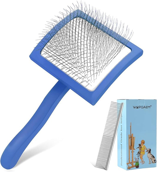 Slicker Brush for Dogs, Long Pin Dog Grooming Brush for Goldendoodles, Poodles, Doodles & More, Includes Bonus Pet Comb, Perfect for De-Shedding, Dematting & Reducing Tangles. Large, Blue