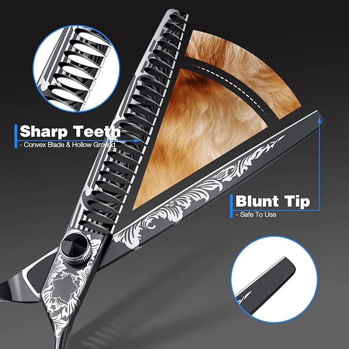 JASON 7" Chunker Dog Grooming Scissors, Ergonomic Pets Grooming Thinner Blender Shears Cat Trimming Texturizing with Offset Handle, Stainless Steel, Light Weight, Sharp, Safe, Comfortable