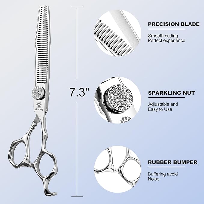 GLADOG 6.5" 9CR Thinning Shears for Dogs - Professional Dog Thinning Scissors with Luxurious Diamond Pivot Nut, Ideal Dog Grooming Scissors for Reducing Bulk, Dog Shears，Dog Scissors for Grooming