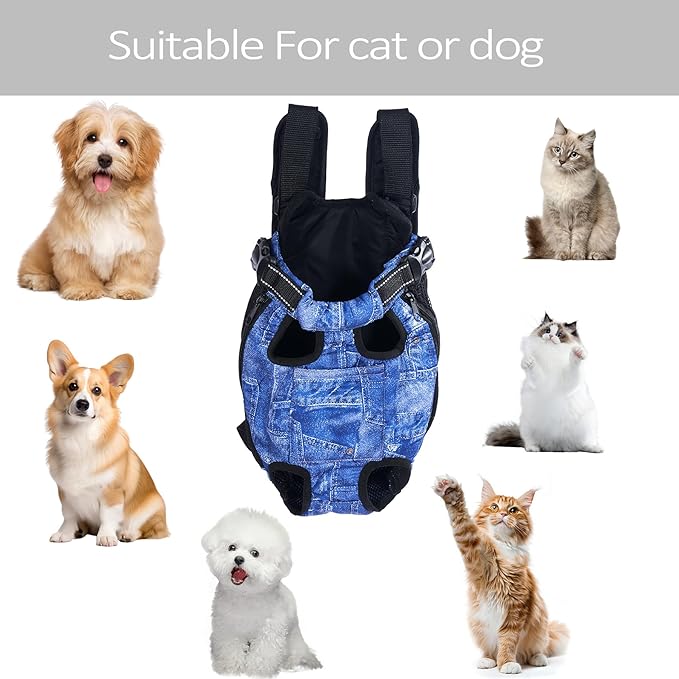 Pet Carrier Backpack Pet Tote Bags for Cats or Doggies, Portable Puppy Travel Carrier Bags, Cozy Soft Pet Puppies Carriers Slings Backpacks (Denim, Large (Pack of 1))