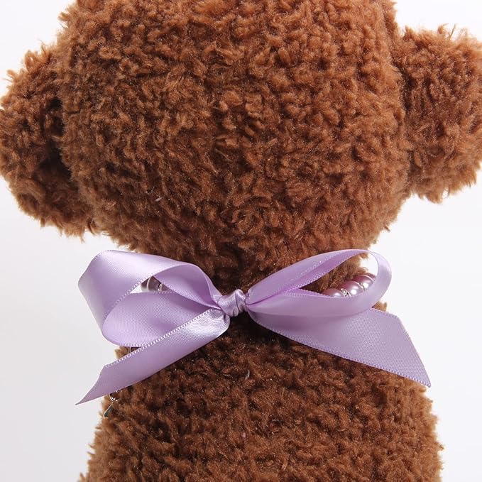 Dog Cat Pearls Necklace Collar with Bling Accessories and Ribbon Bow Pet Puppy Jewelry for Female Dogs Cats Small Medium (M, Purple)