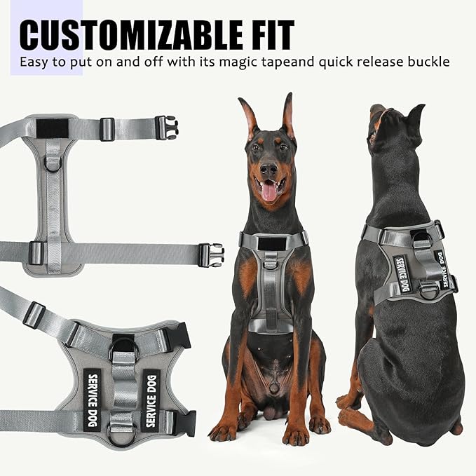 Demigreat Service Dog Harness, Reflective Dog Vest Harness with 5 PCS Patches, Adjustable Soft Oxford Pet Harness, Inner Layer Mesh, Easy to Control for Small Medium Large Dogs