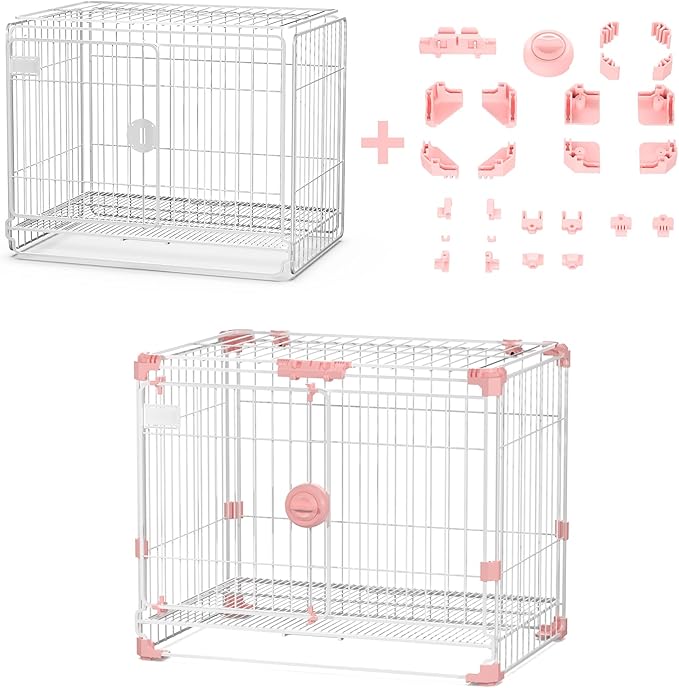 Folding Dog Crate Puppy Kennel Dog Cage Accessories, Pink