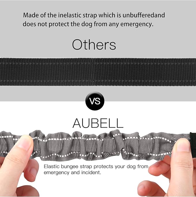 AUBELL Dog Seat Belt, Updated 3-in-1 Pet Car Seat Belt for Dogs, Bungee Dog Car Tether with Clip Hook Latch & Buckle, Heavy Duty Dog Car Harness with Swivel Aluminum Carabiner,Black+Grey