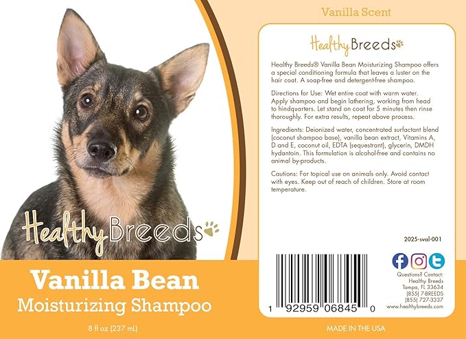 Healthy Breeds Swedish Vallhund Vanilla Bean Moisturizing Shampoo + Conditioner - with Vitamins A, D, E + Coconut Oil - 8 oz
