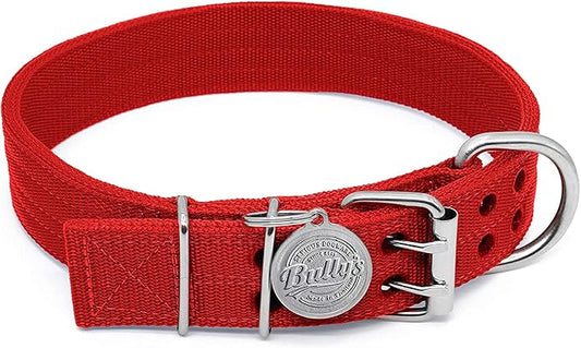 Pit Bull Collar, Dog Collar for Large Dogs, Heavy Duty Nylon, Stainless Steel Hardware (Large, Fire Engine Red)
