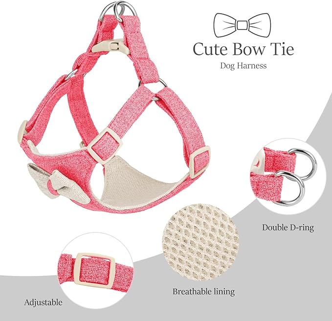 Beirui Small Dog Harness and Leash Set, Soft Lightweight Puppy Harness, Adjustable Bow Tie Puppy Harness for Medium Dogs (Pink, M)