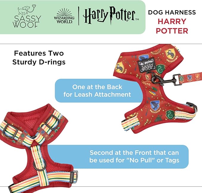 Dog Adjustable Harness - Harry Potter™ - M, Breathable Mesh, No Pull Design with Two D-Rings, Perfect for Medium Dogs