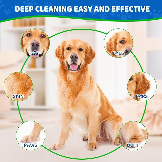 VOISEN 8 Pcs Pet Glove Wipes for Dogs and Cats, Cleaning & Deodorizing Bathing Grooming Wipes,Unscented Thick Nourish Fur Glove Wipes for Pet Dry Cleaning,Daily Care and Travel