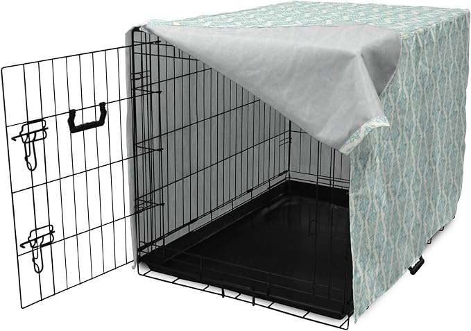 Lunarable Damask Blue Dog Crate Cover, Vintage Antique Pattern with Classic Victorian Motif, Easy to Use Pet Kennel Cover for Medium Large Dogs, 48 Inch, Eggshell Pale Cadet Blue