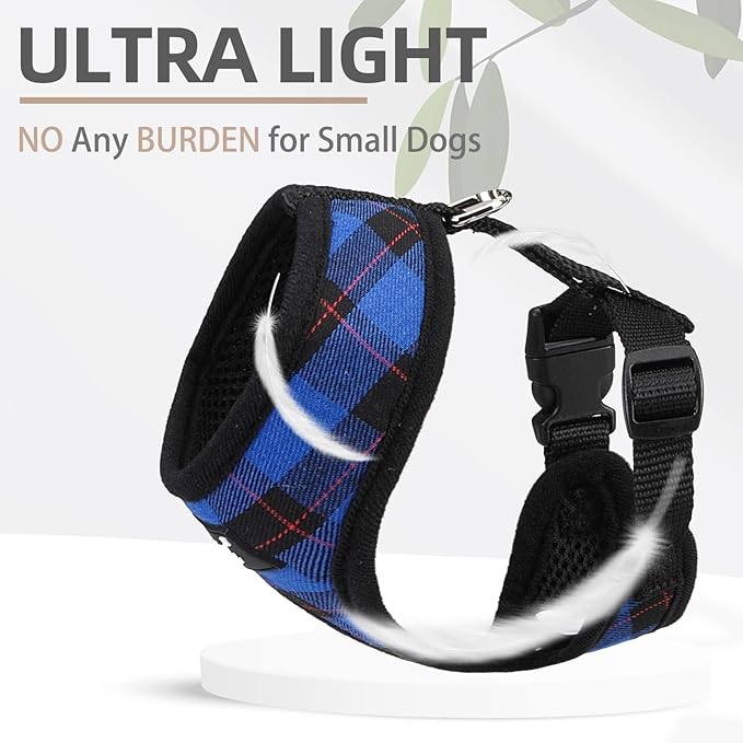 PUPTECK Soft Mesh Dog Harness and Leash Set Pet Puppy Cat Comfort Padded Vest No Pull Harnesses, Navy Blue, XS