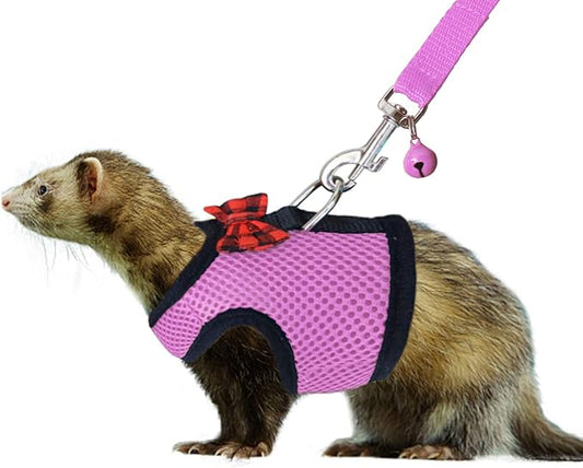 Rypet Small Animal Harness and Leash - Soft Mesh Small Pet Harness with Safe Bell, No Pull Comfort Padded Vest for Small Pet Pink M