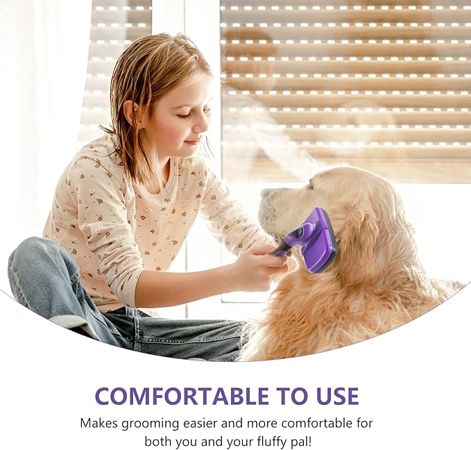 Dog Self-Cleaning Slicker Brush for Shedding Medium & Large Dogs, Cats, and Small Animals. Removes Loose Fur, Mats, and Tangles, Gentle Grooming Tool for Short & Long Haired Pets, Purple
