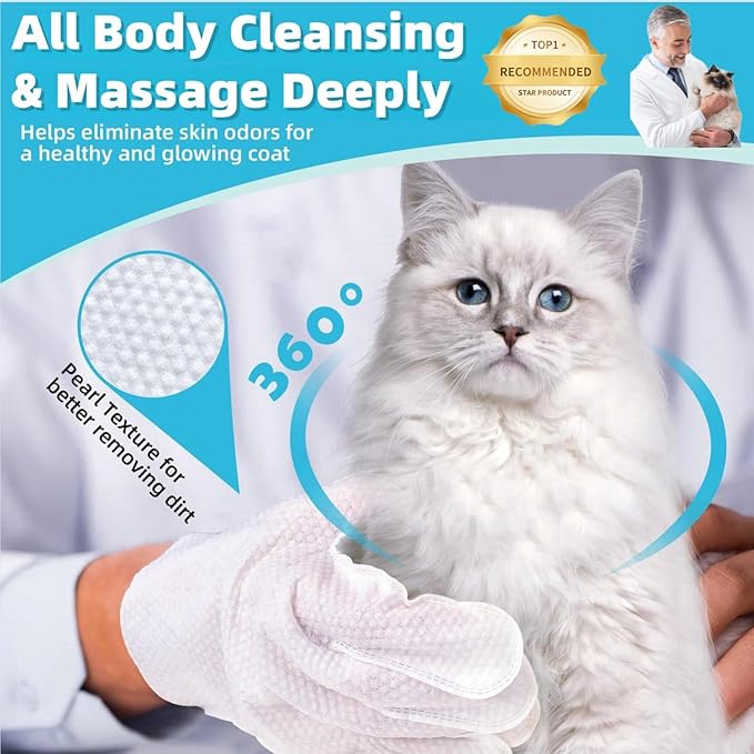 Extra Thick Pet Bathing Wipes for Dogs Cats,Cleaning Deodorizing Grooming Gloves,Nourish Fur Glove Wipes for Daily Care and Traveling,Rinse Free,Unscented,3 Pack,18 PCS