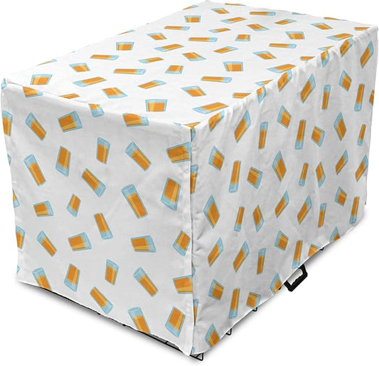 Lunarable Drinks Dog Crate Cover, Pattern of Fresh Orange Fruit Juice Scattered on a Plain Background, Easy to Use Pet Kennel Cover for Cats & Medium Dogs, 24 Inch, Orange Pale Blue