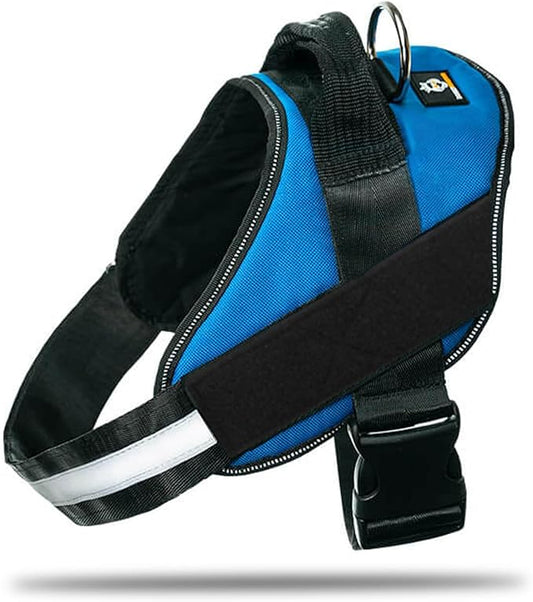Non Pull Dog Harness with Patch Panels and Handle, Adjustable, Reflective, No Choke, Heavy Duty Easy On Service Dog Vest Harnesses for Medium Large Small Sized Dogs - Blue, XL