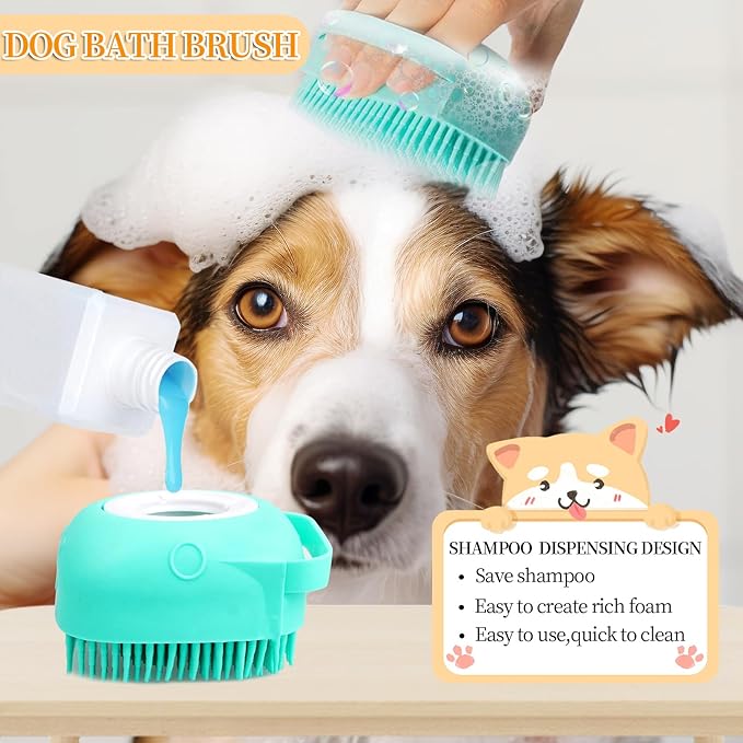 BLMHTWO 3 Pack Silicone Pet Bathing Brush with Adjustable Ring Handle for Short and Long-Haired Dogs and Cats