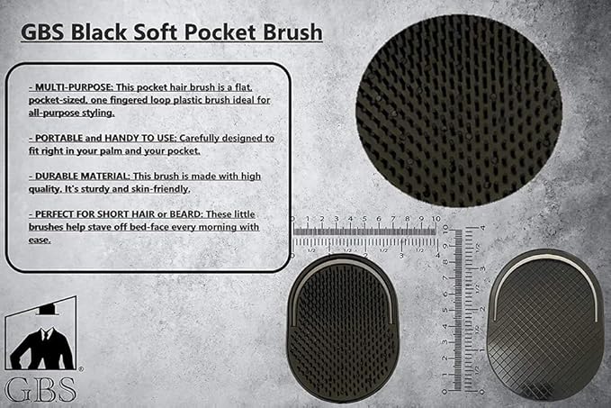 G.B.S Pocket Palm Brush Portable Comb Massager for Pet Hairs, Black, Pack of 2