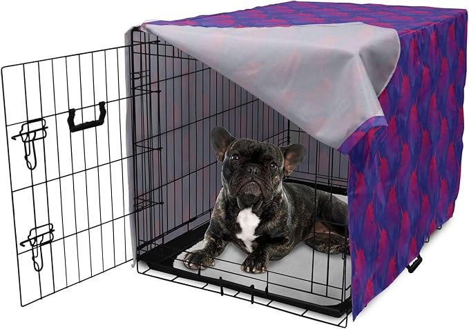 Lunarable Myth Dog Crate Cover, Pattern with Unicorn Silhouettes in Ombre, Easy to Use Pet Kennel Cover for Cats & Medium Dogs, 24 Inch, Indigo Magenta