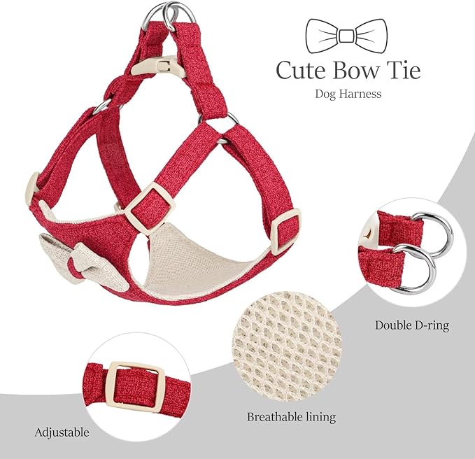 Beirui Small Dog Harness and Leash Set, Soft Lightweight Puppy Harness, Adjustable Bow Tie Puppy Harness for Small Dogs (Red, XS)
