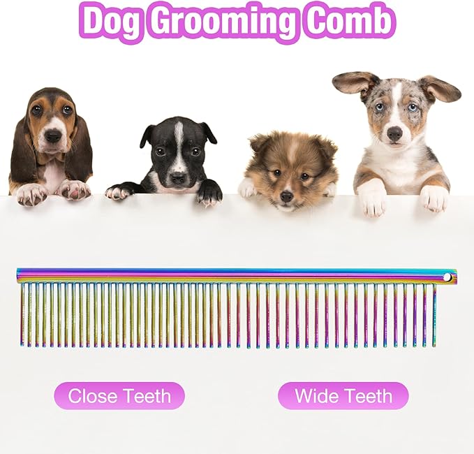 Professional Dog Grooming Scissors with Safety Round Tips, 5 in 1 Dog Grooming Scissors Set, 4CR Stainless Steel Pet Grooming Shears for Dog, Cat,Sharp and Sturdy, Rainbow