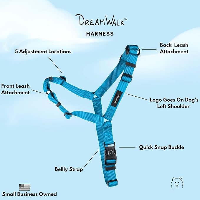 ShawnCo Dream Walk No-Pull Dog Harness- Adjustable, Comfortable, Easy to Use Pet Halter to Help Stop Pulling for Small, Medium and Large Dogs (Oceanic Blue, L)