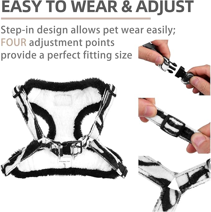 PUPTECK No Pull Dog Harness and Leash Set Reflective No Choke Step in Puppy Halter for XS Small and Medium Sized Dogs, White Zebra Print, Plush, M
