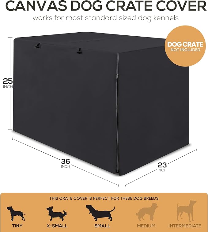 Utopia Home Dog Crate Cover, Waterproof Dog Kennel Cover 36 Inch - Black, 600D Heavy Duty Dog Cage Cover Universal Fit for Most Wire Pet Crates - 36 x 23 x 25 Inch (Cover Only)