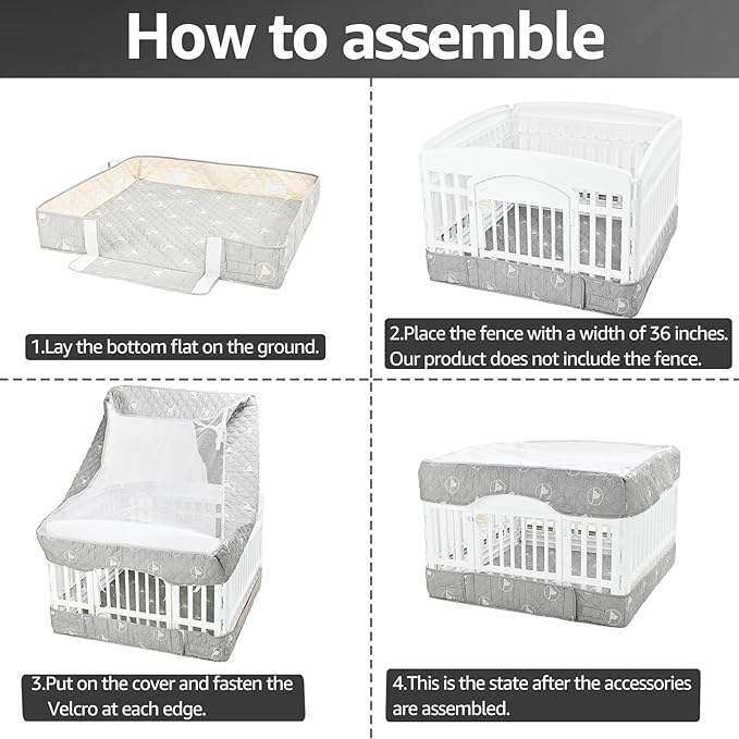 PJYuCien Dog Playpen Bottom Pad and Cover Fits for 36 Inch 4 Panels Exercise Pet Pen,Grey