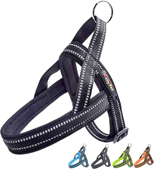 Dog Harness No Pull Easy Padded Pet Harness with Adjustable Botton Front Clip Reflective Puppy Harnesses for Small Medium Large Dogs (Black,XS)