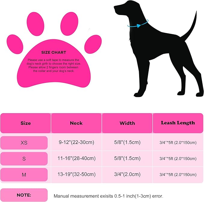 Bling Bow Tie Dog Collar and Leash Set, Cute Pink Girl Dog Collar with 5ft Leash for Small Medium Dogs Daily Walking or Holiday Party (Hot Pink, Neck fit 11-16’’)