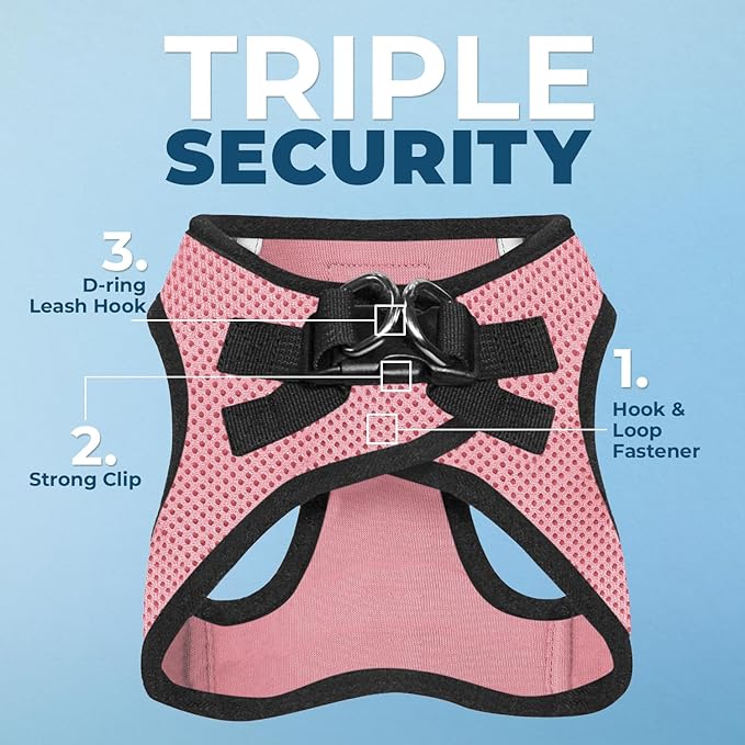 Voyager Step-In Air Dog Harness - All Weather Mesh, Reflective, No Pull Harness for Small, Medium Dogs, Cats - Secure with Hook & Loop Fastener, Buckle, Double D-Rings - Pink/Black Trim, XXS