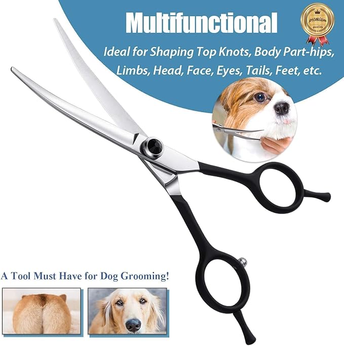Dream Reach 6" Downward Curved Dog Grooming Scissors for Trimming Face and Paws, Safety Cutting Shears for Pet Dogs and Cats, Professional Pet Grooming Scissors Black