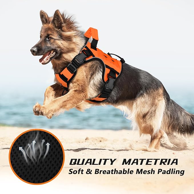 WINGOIN Orange Tactical Dog Harness Vest for Large Medium Dogs No Pull Adjustable Reflective K9 Military Dog Service Dog Harnesses with Handle for Walking, Hiking, Training(M)
