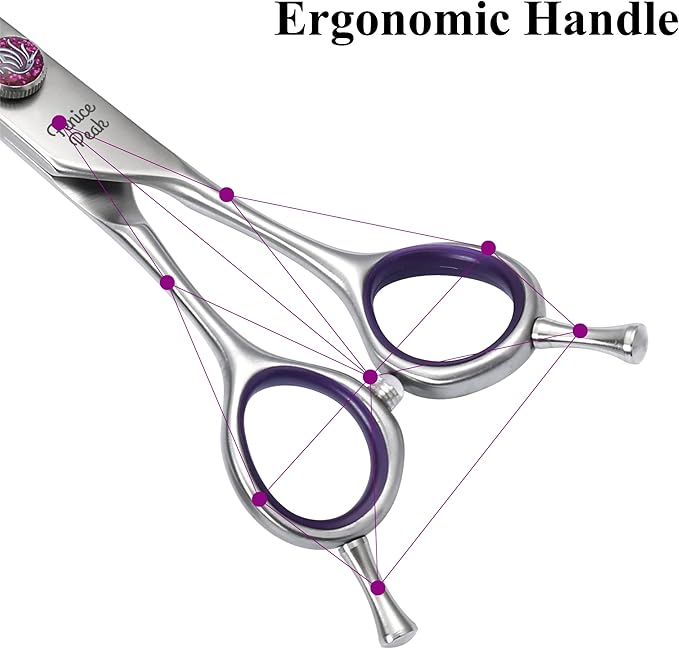 Fenice Peak 8'' Straight Dog Grooming Scissors with Decorative Screw Professional 440C Stainless Steel Metallic Pet Trimming Shears with Offset Handle Durable and Sharp