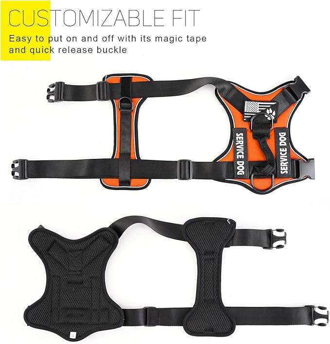Demigreat Service Dog Harness, Reflective Dog Vest Harness with 5 PCS Patches, Adjustable Soft Oxford Pet Harness, Inner Layer Mesh, Easy to Control for Small Medium Large Dogs…