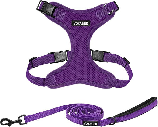 Voyager Step-in Lock Dog Harness w Reflective Dog Leash Combo Set with Neoprene Handle 5ft - Supports Small, Medium and Large Breed Puppies/Cats by Best Pet Supplies - Purple, S