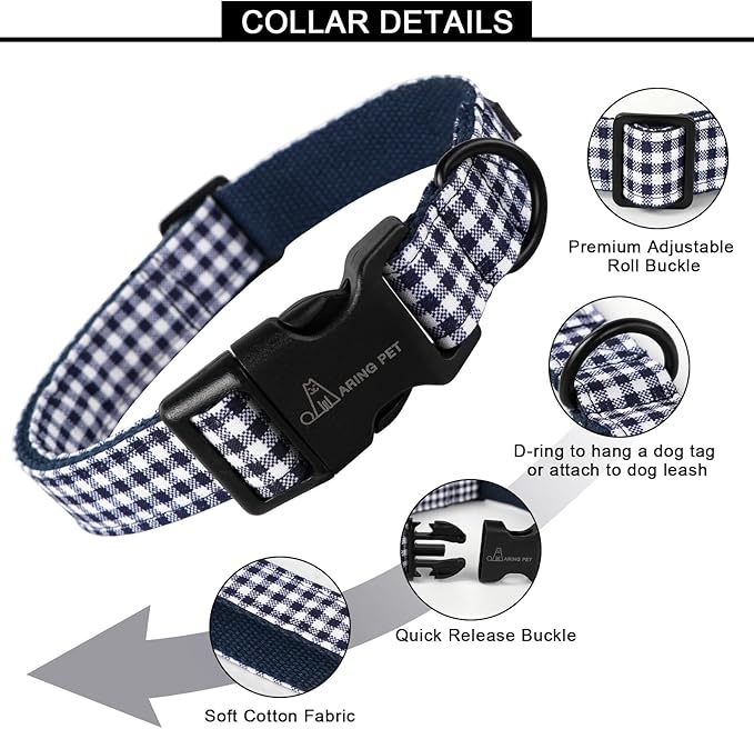 ARING PET Dog Collar-Cute Dog Collar for Small Dogs, Adjustable Comfortable Cotton Plaid Pet Collars for Small Medium Large Male Female Dogs, X-Small