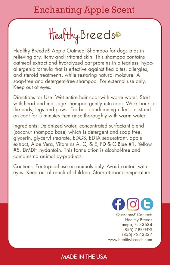 Healthy Breeds Bull Terrier Apple Oatmeal Dog Shampoo - All Natural, Tearless & Hypoallergenic Cleanser & Conditioner - Best for Dry, Itchy or Irritated Skin - 8 oz