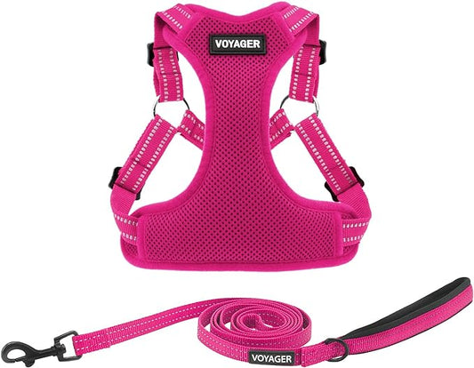 Best Pet Supplies Voyager Adjustable Dog Harness Leash Set with Reflective Stripes for Walking Heavy-Duty Full Body No Pull Vest with Leash D-Ring, Breathable All-Weather - Harness (Fuchsia), XL