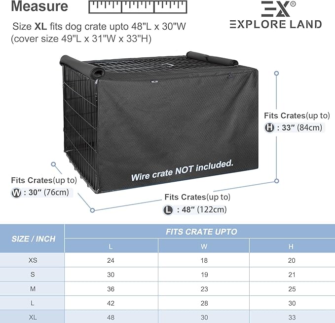 Explore Land Dog Crate Cover for 48 Inches Wire Cage, Heavy-Duty Lattice Pet Kennel Enclosure Compatible with 1 2 3 Doors Standard Metal Cage (Black)