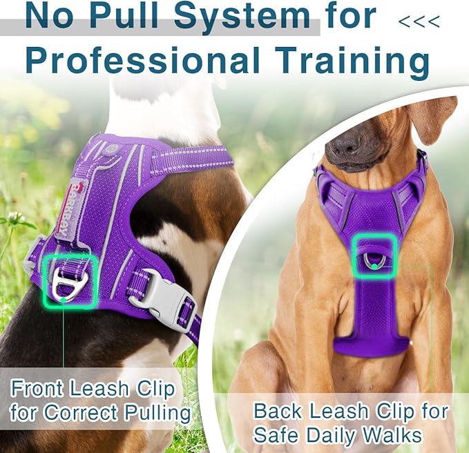 BARKBAY Dog Harness No Pull with ID Tag Pocket - Heavy Duty, Reflective, Easy Control for Large Dogs (Purple,XL)