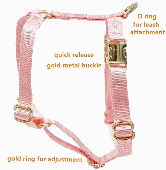 Nylon No Pull Dog Harness with Gold Metal Buckles,Easy Walking and Training Dog Harness (Pink, L)