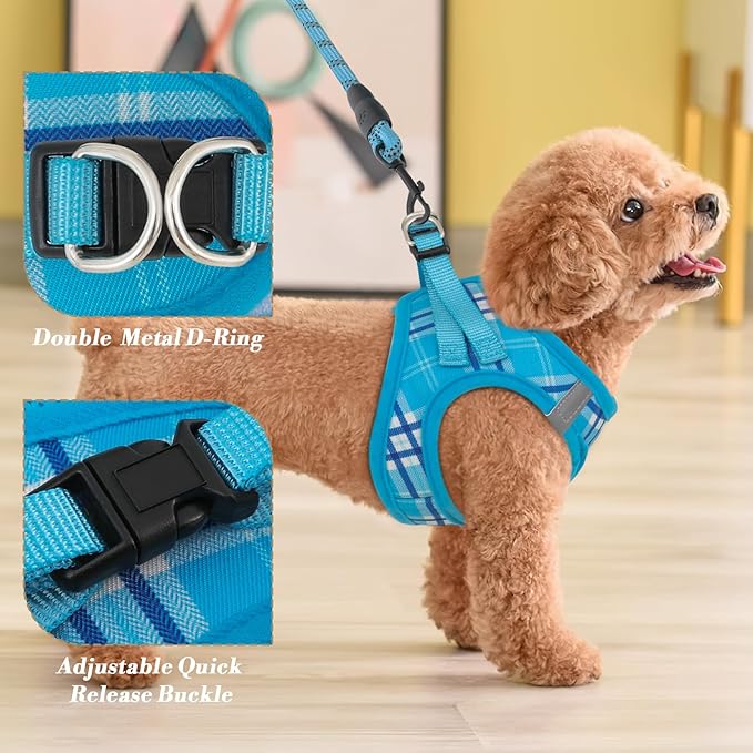 Athena Collection Step-in Dog Harness with 5 ft Leash, Small to Medium Dog Harness Leash Set Medium No Pull Dog Vest Harness with Reflective Strips Adjustable Velcro, Easy Walk Puppy Harness, Blue