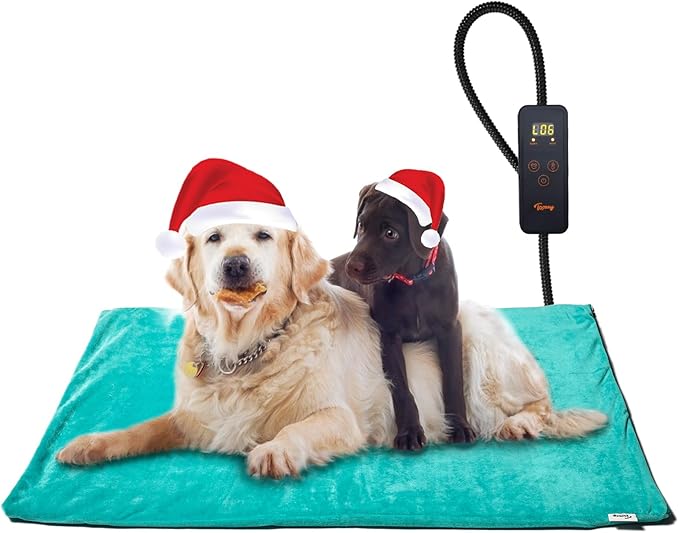 Toozey Pet Heating Pad, 6 Adjustable Temperature Dog Cat Heating Pad with Timer, Indoor Pet Heating Pads for Cats Dogs with Chew Resistant Cord, Electric Pads for Dogs Cats, Pet Heated Mat