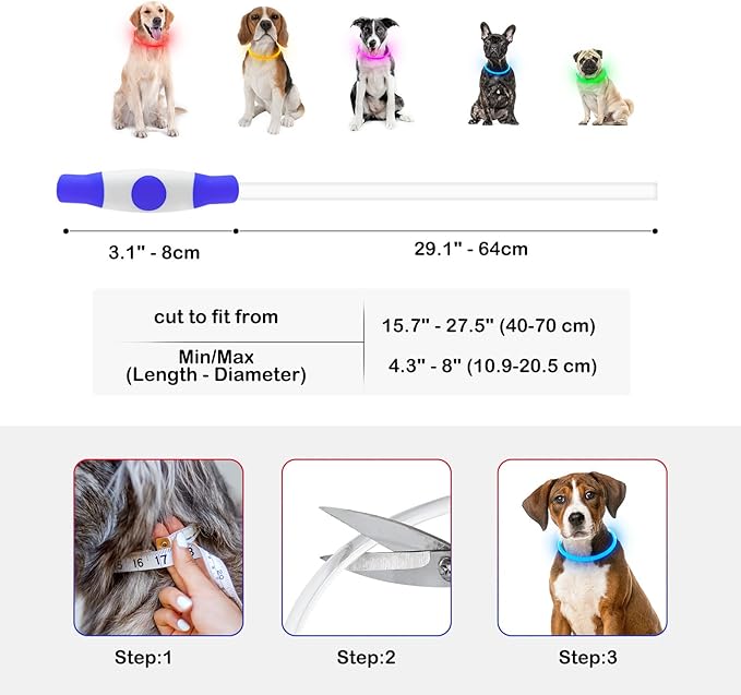 Light Up Dog Collars, Single-Color USB Rechargeable Dlitk LED Dog Collar 1 Count, TPU Cuttable Size Glow Collar for Dogs, Dog Collar Light, Please Do Not Use Fast Charging (Blue)