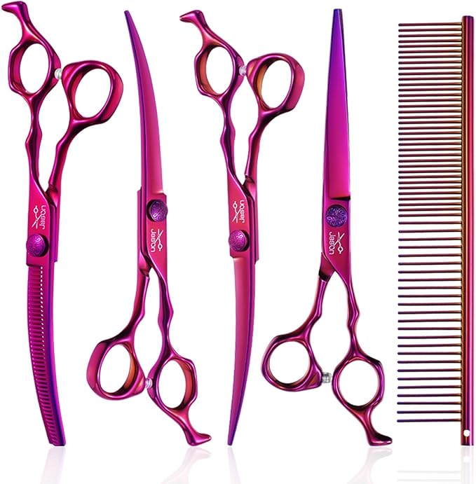 JASON 8" 26 Tooth Chunkers Shears for Dogs Ergonomic Cats Grooming Scissors & JASON Dog Grooming Scissors Set - Professional 6 in 1 Dog Shears Set