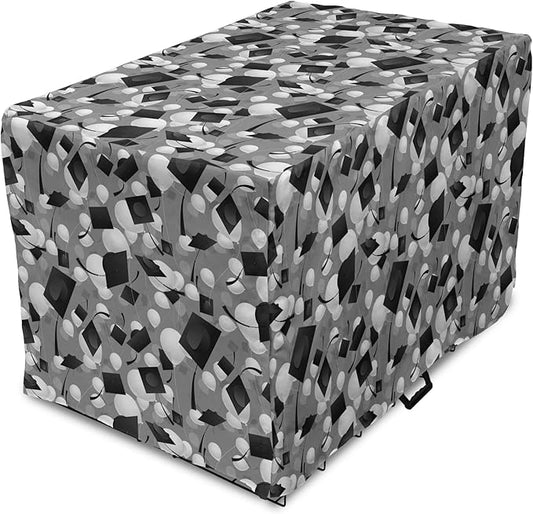 Lunarable Graduation Dog Crate Cover, Clutter of Mortarboard and Balloons in Greyscale Tones, Easy to Use Pet Kennel Cover for Small Dogs Puppies Kittens, 18 Inch, Charcoal Grey Dimgray